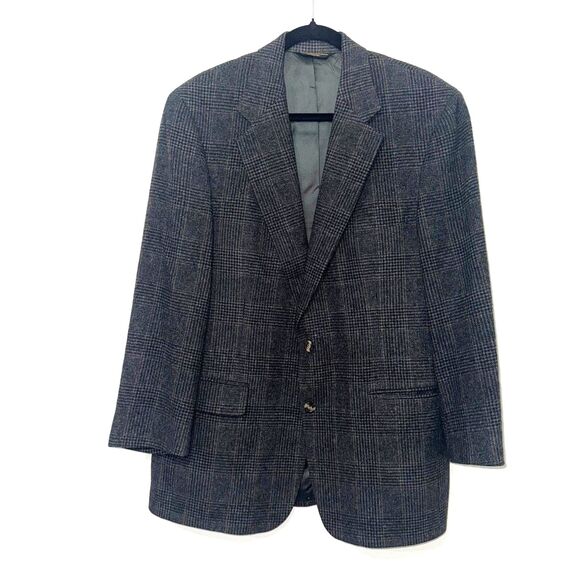Brooks Brothers 100% Cashmere Plaid Houndstooth Blazer - Gray/Black 41R - Picture 1 of 11